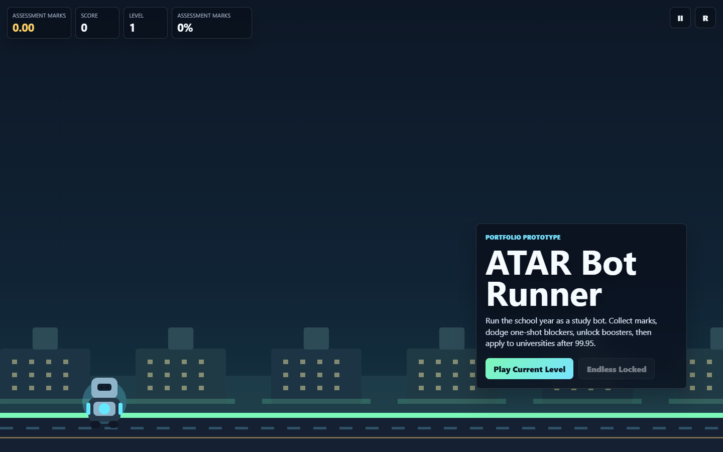 Screenshot of the ATAR Dash app