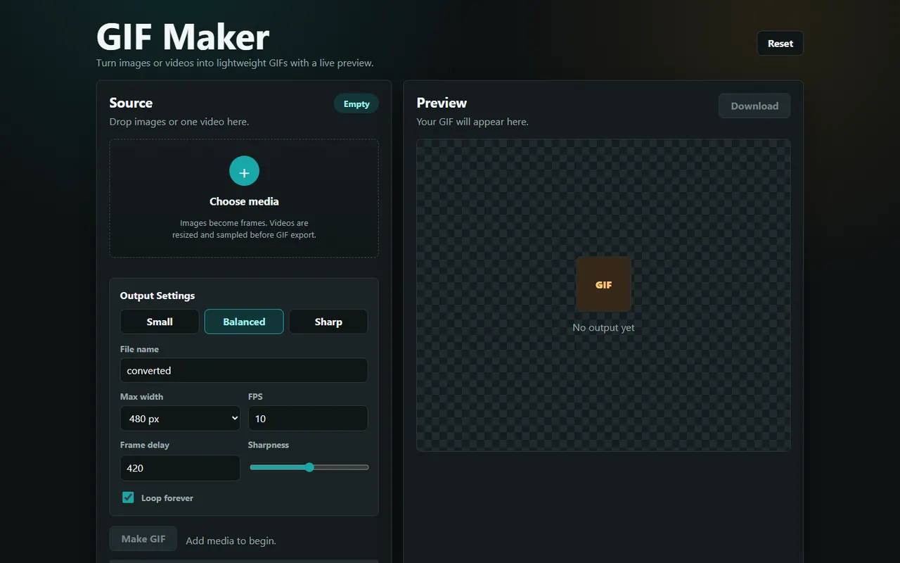 Screenshot of the GIF Maker app