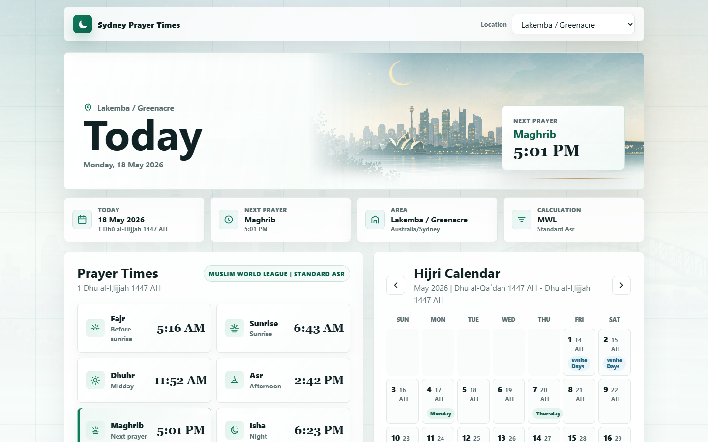 Screenshot of the Prayer Times app