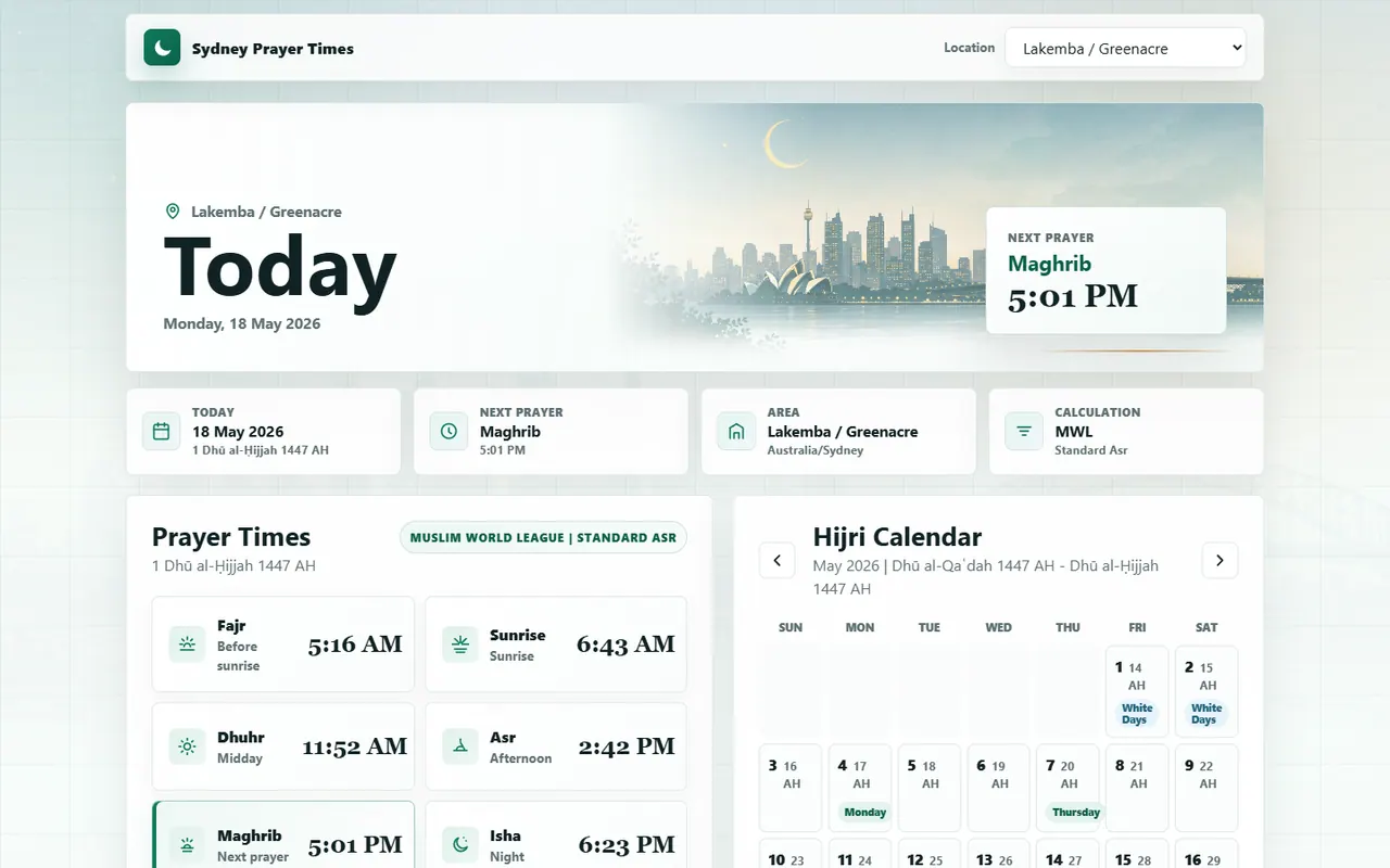 Screenshot of the Prayer Times app